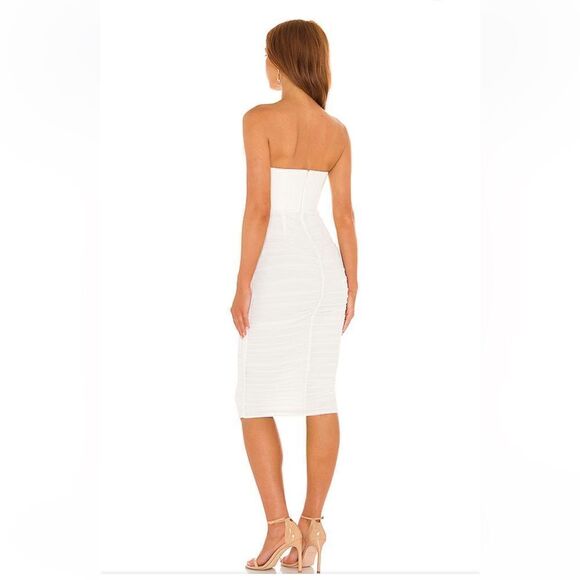 Michael Costello x Revolve India Dress white mesh shirred midi bodycon bustier - Picture 3 of 12